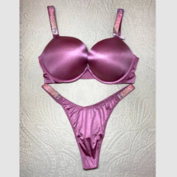 Victorias Secret Very Sexy Shine Strap Purple Vapor Bombshell PushUp Bra 36D Set - Picture 6 of 14